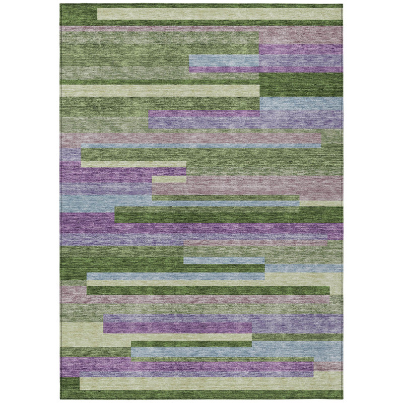 Tapis extérieur lavable à rayures vert olive et mauve 5 pi x 8 pi vert mousse
