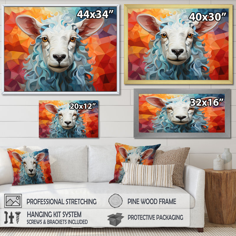 " Sheep Serenity Geometric ", Black Floater Framed, 12" H x 20" W x 1" D