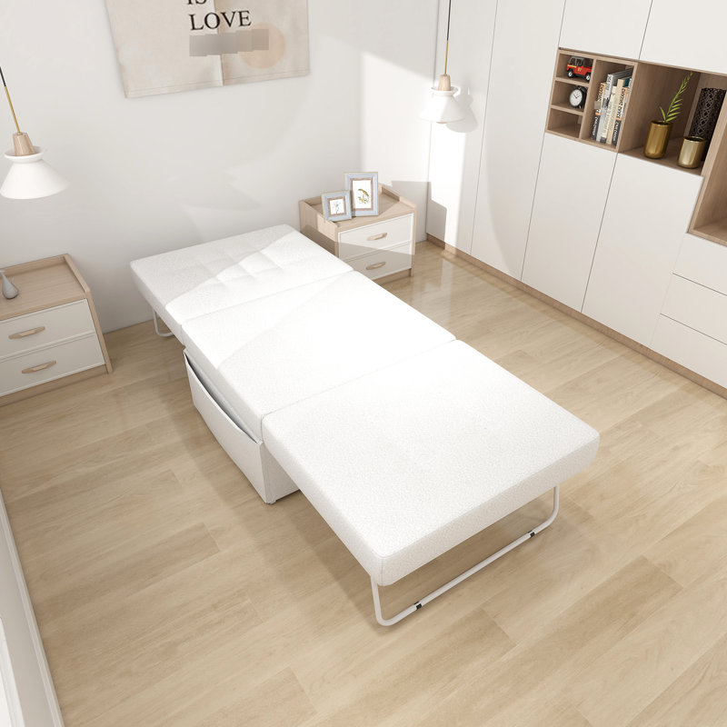 Lit convertible 4 en 1, canapé-lit pliant pour la chambre à coucher, 36 po blanc avec rembourrage confortable et conception moderne 1 lit, chaise, structure en mousse
