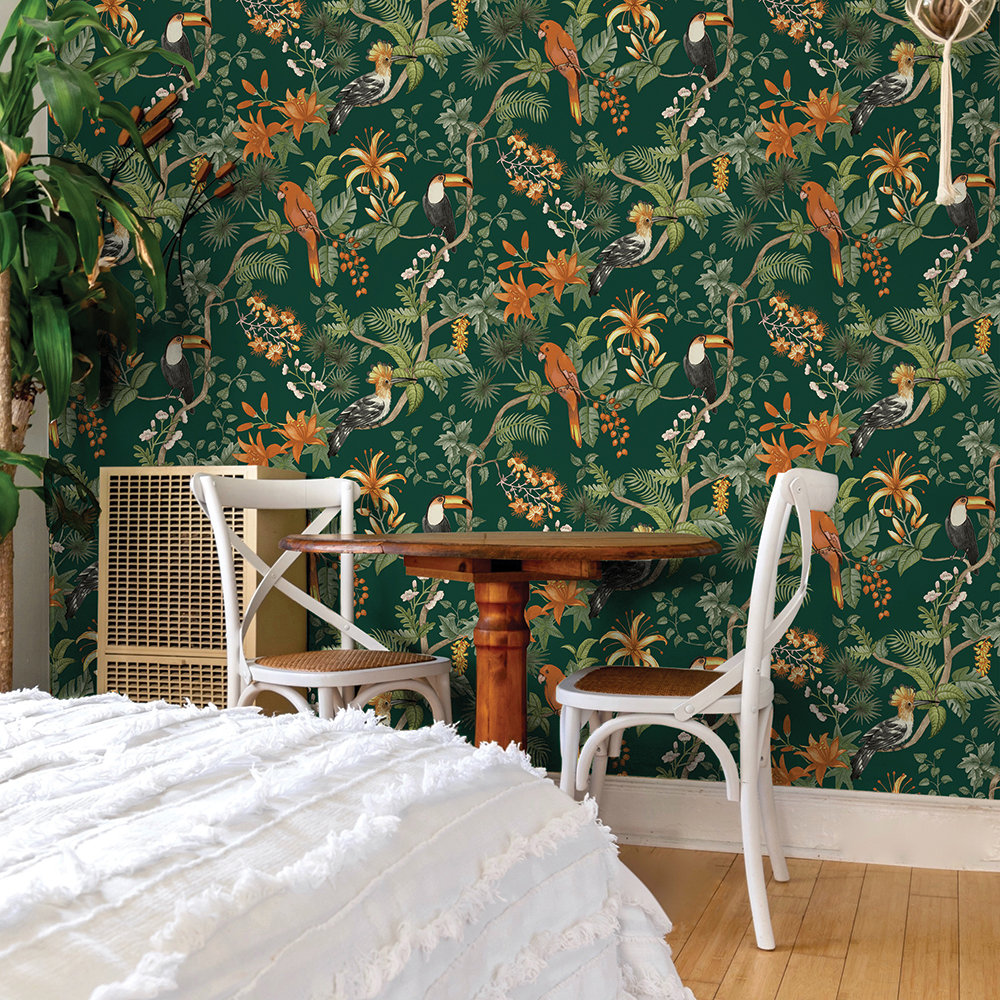 Birds of Paradise Peel and Stick Wallpaper, Green