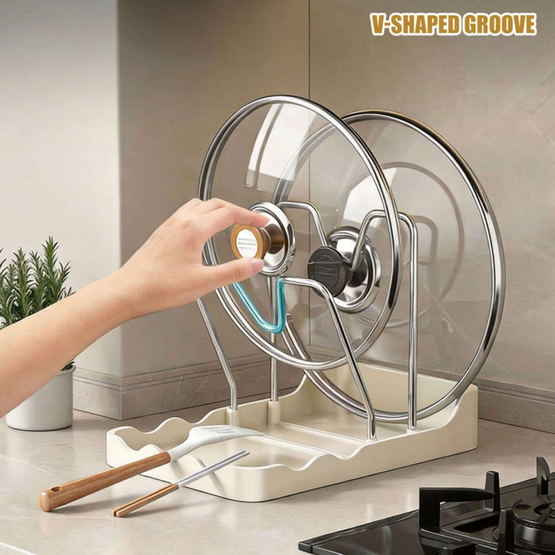 Support de rangement pour couvercle de casserole de cuisine, support de planche à découper avec plateau d'égouttement amovible, support pour casserole de comptoir de cuisine peu encombrant