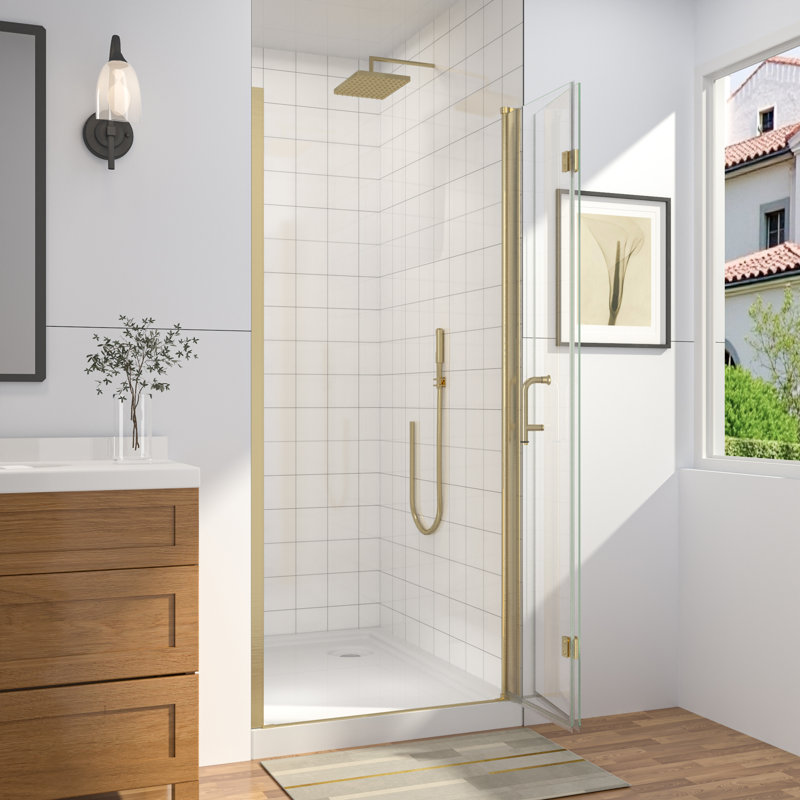 Porte de douche pliante en verre sans cadre, 34-35 1/2 po L x 72 po H, Or brossé