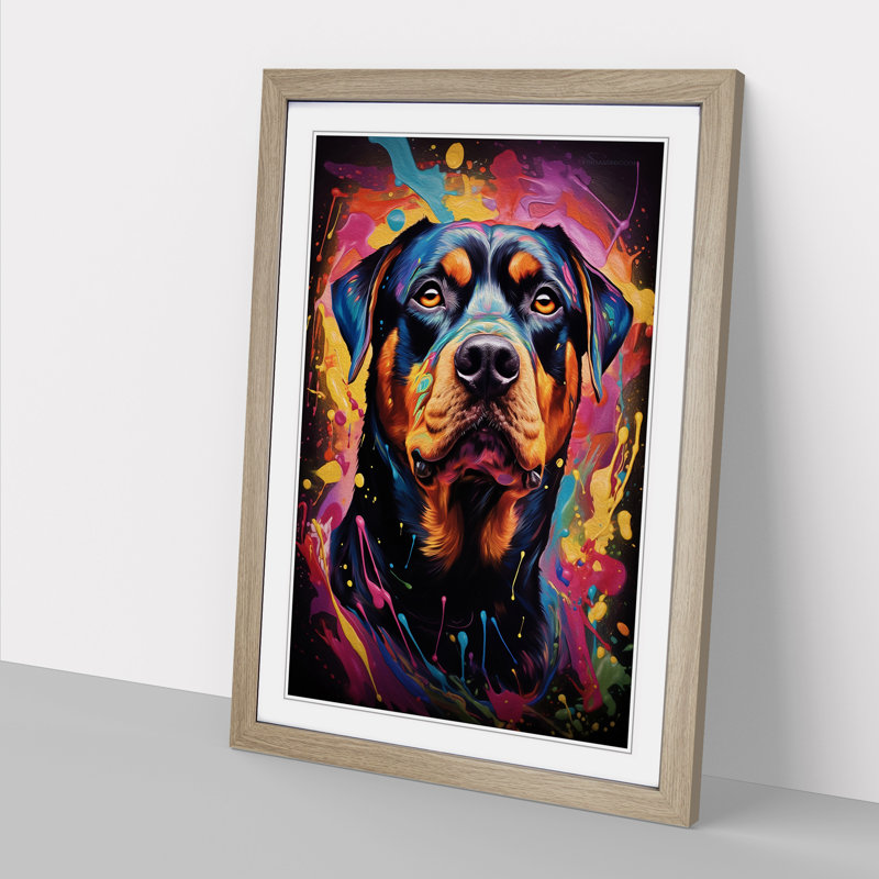 Rottweiler Abstract Art - Framed Print, Oak Framed, 34cm H x 25cm W x 2cm D