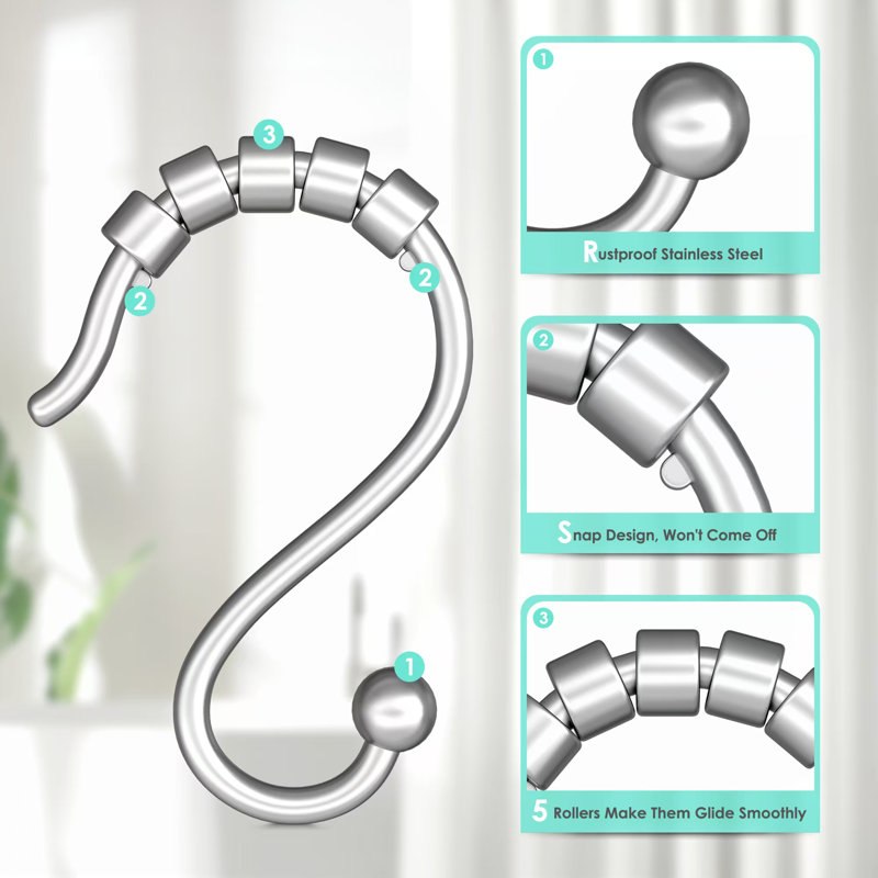 Rust Proof Metal Shower Curtain Hooks Rings