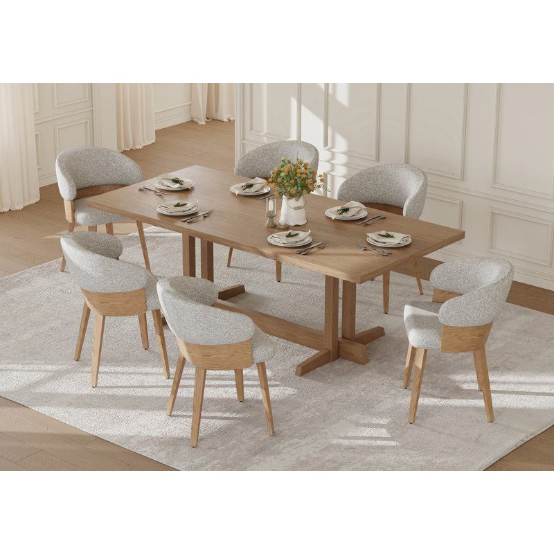 Modern Upholstered Wing Back Side Dining Chair With Solid Wood Legs, Gray