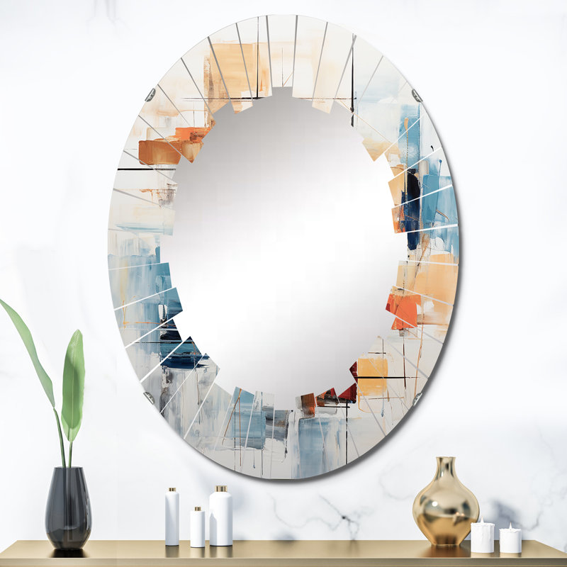 Colourful Mid Century Retro Reflections III - Mid-Century Wall Mirror Oval, 36 po x 24 po
