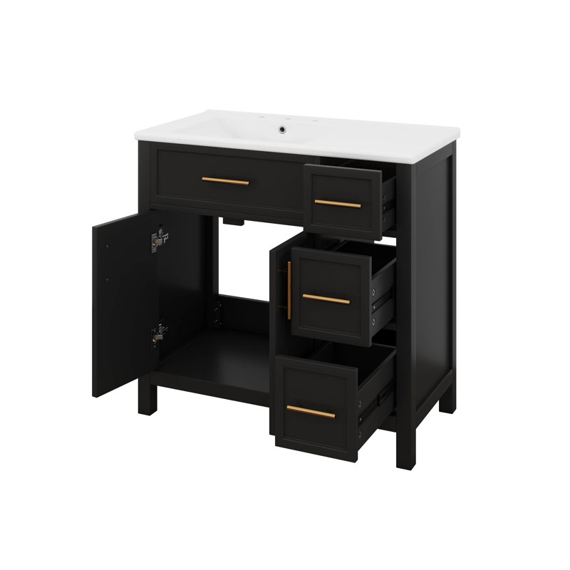 Ensemble de meuble-lavabo simple 36 po avec 3 tiroirs et portes, meuble-lavabo simple 36 po, Noir
