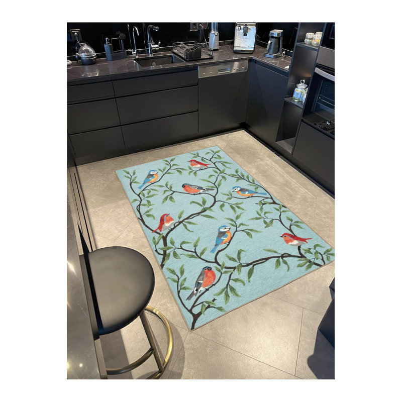 Tapis vert lavable à motif tissé Sparrow, Sous-tapis rectangulaire de 3 pi 3 po x 4 pi 11 po