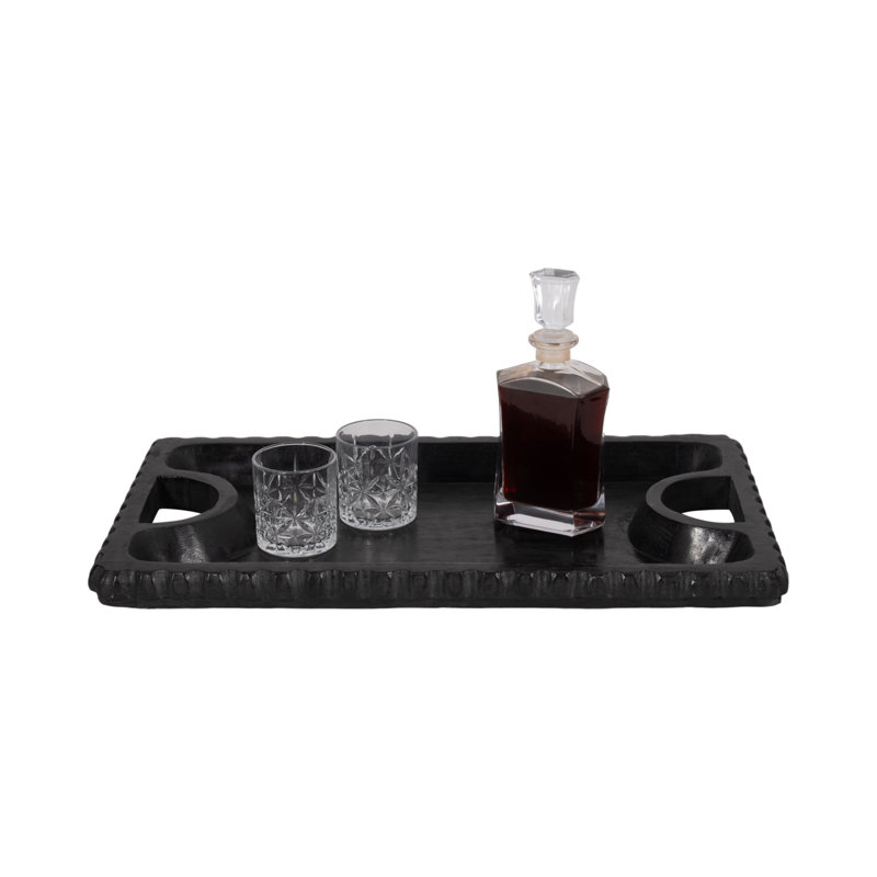 Colbin Neutral Wooden Scalloped Edge Tray, Black