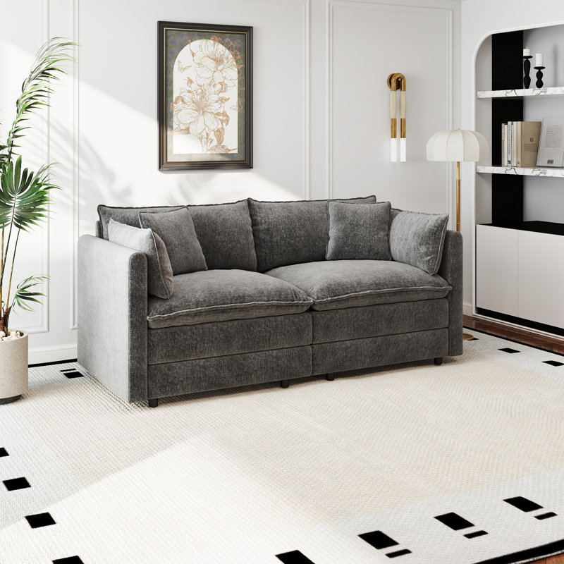 Canapé en chenille moderne, Gris, 2, H 33,85 po x l 77,16 po x P 35,82 po