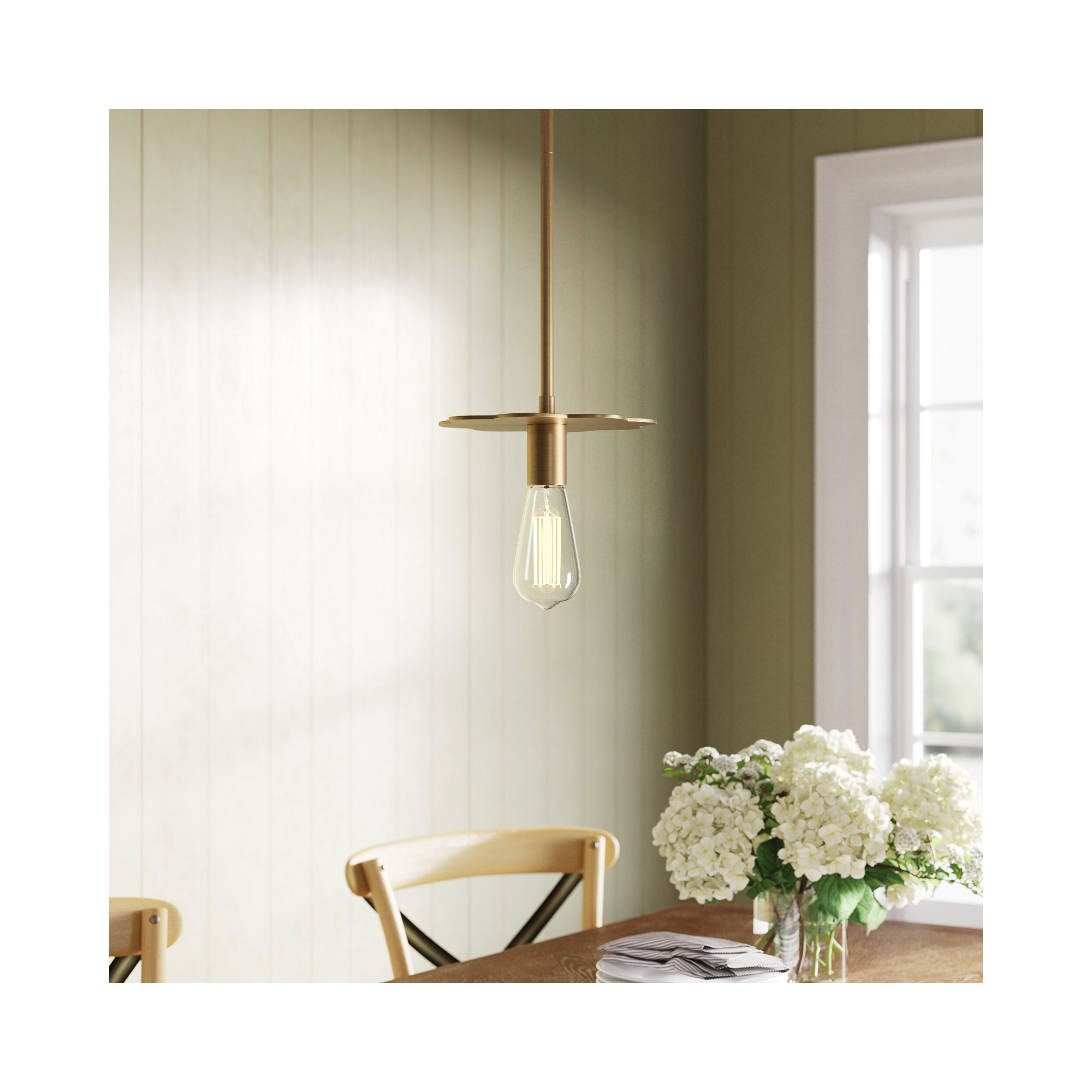 Thane Single Light Dimmable Pendant, Natural Brass