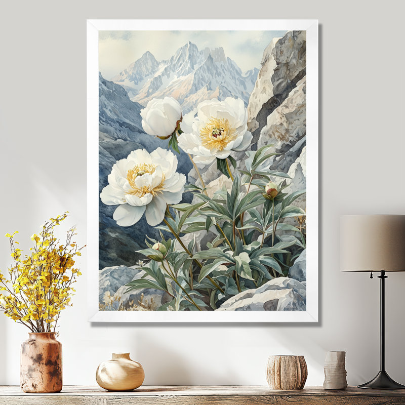Chalda - Art mural sur toile florale, H 32 po x l 24 po, Reproduction encadrée d'une seule photo, Blanc