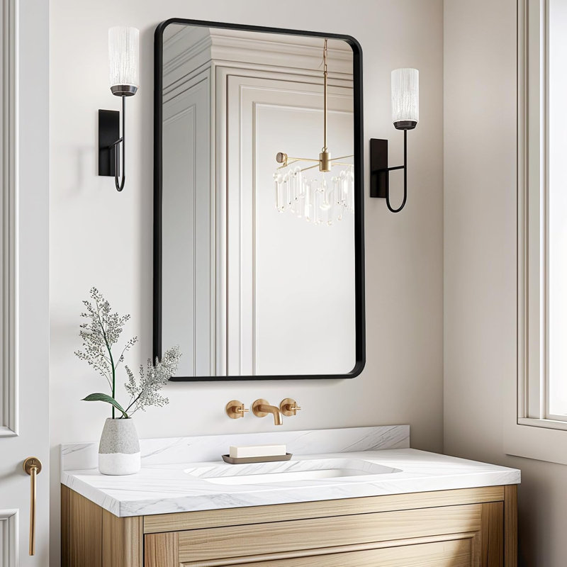 Miroir de salle de bain noir pour évier 24 x 36 po, miroir de meuble-lavabo rectangulaire à cadre en métal, miroir moderne noir mat pour mur, chambre à coucher, salon, rénovation de vestibule