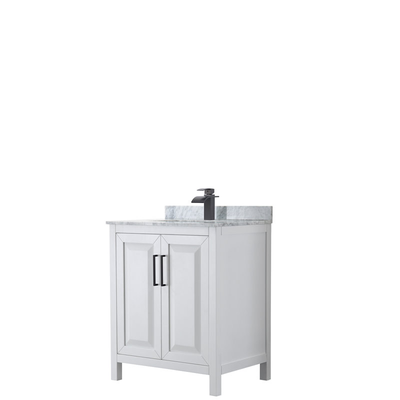 Daria 30'' W Single Vanity, White, White Cultured Marble, Matte Black