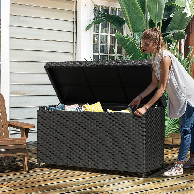 YITA 230 Gallon Wicker Deck Box, Black