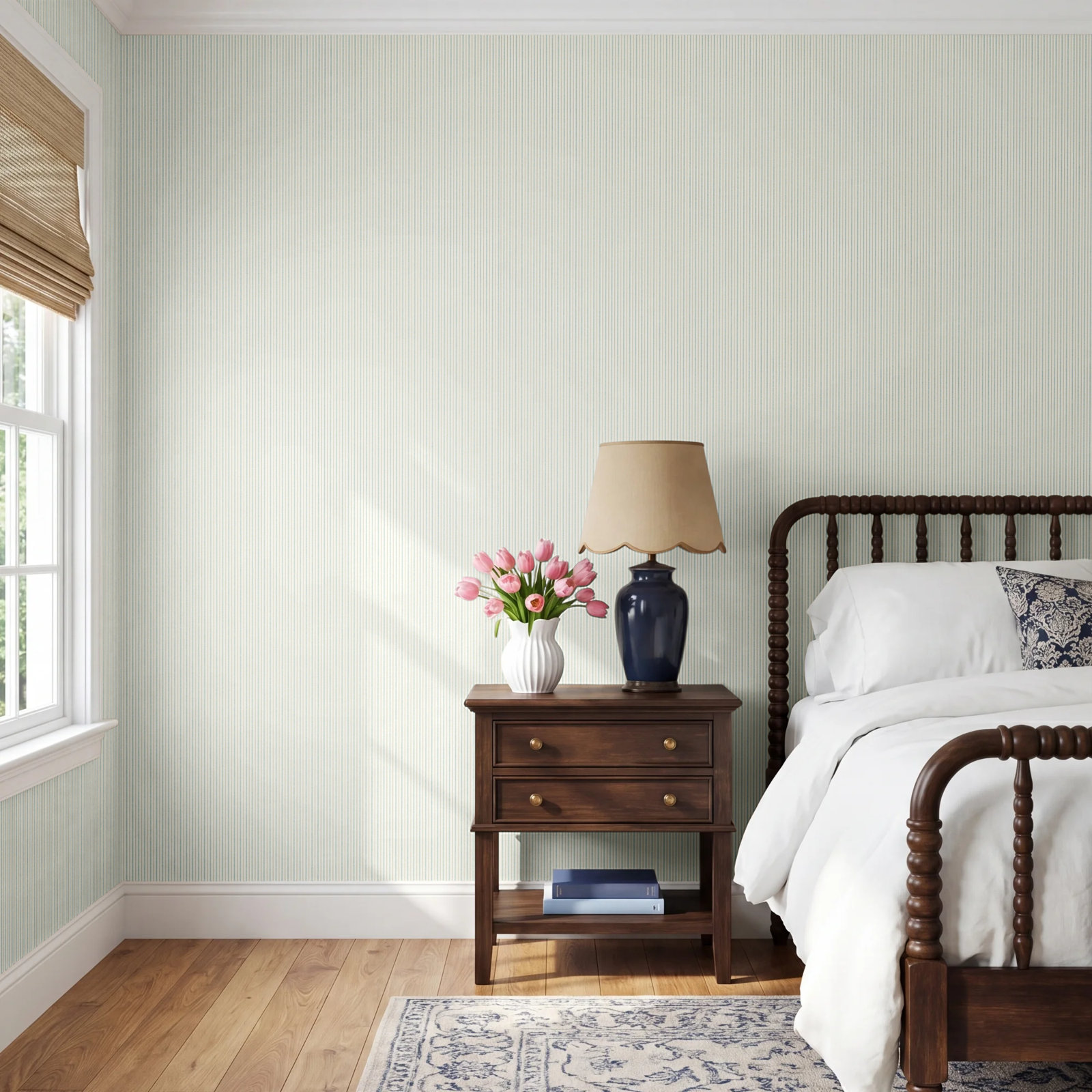 French Ticking Wallpaper Double Roll, Light Blue