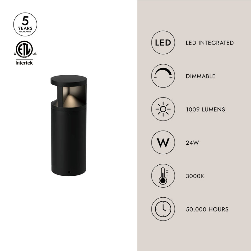 Glen LED Bollard Light, 17" H x 6.38" W x 6.38" D