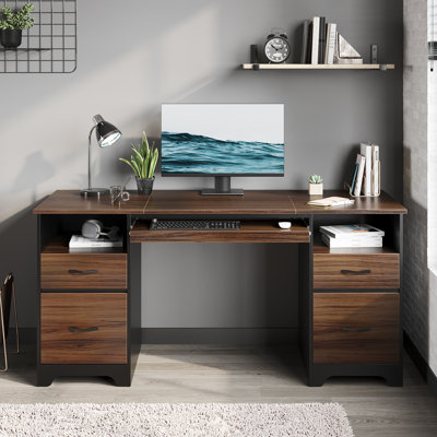 Luing 59'' Executive Desk with 2 File and Storage Drawers, Computer Writing Desk with Keyboard Tray and 2 Open Compartments for Home Office