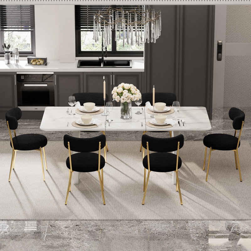 Ensemble de salle à manger moderne pour 6 personnes, table rectangulaire en MDF et chaises de salle à manger en tissu à motifs d'oursons pour la cuisine de la maison