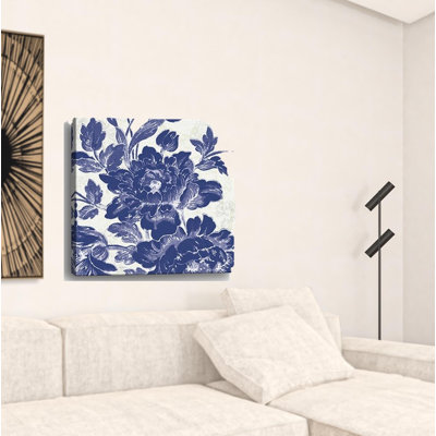 «Blue Toile Roses», impression murale sans cadre