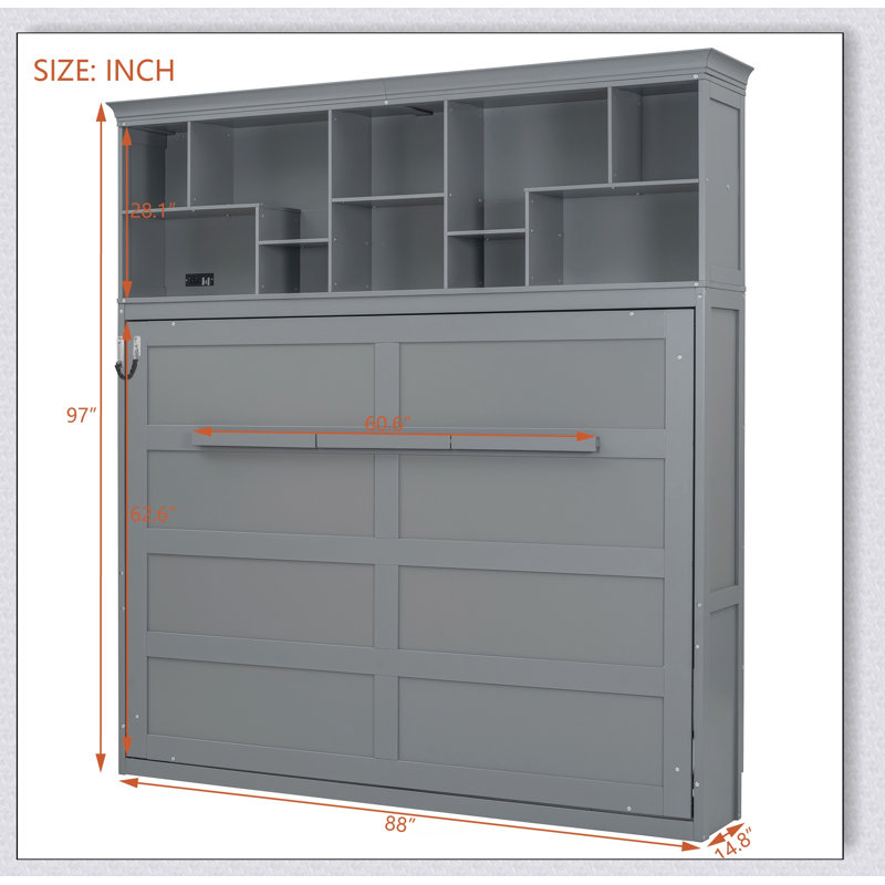Murphy Bed Wall Bed With Top Shelves & USB