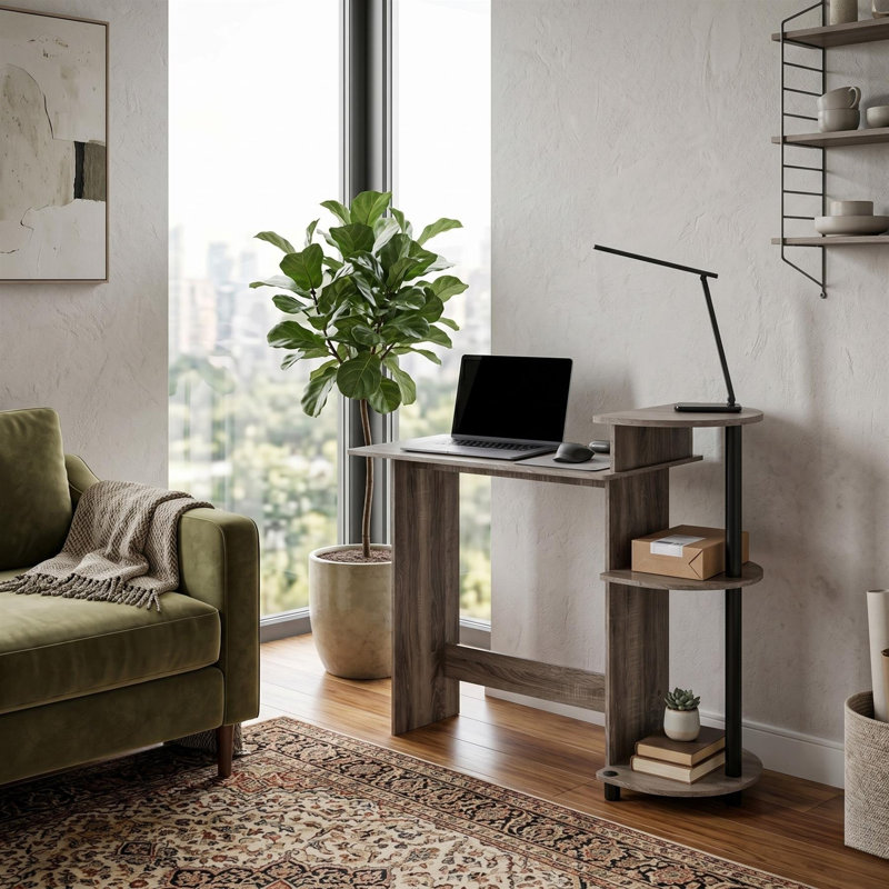  Bureau d'ordinateur compact avec tablettes en chêne français / noir