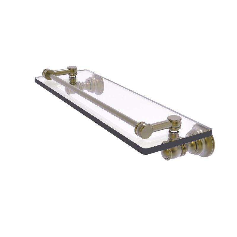 Freyja Glass Bracket Shelf, 3.3" H x 16" W x 5.54" D, Antique Brass