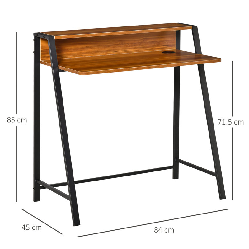 Emerfield Metal Base Writing Desk, Light Brown/Black, 85 x 84 x 45