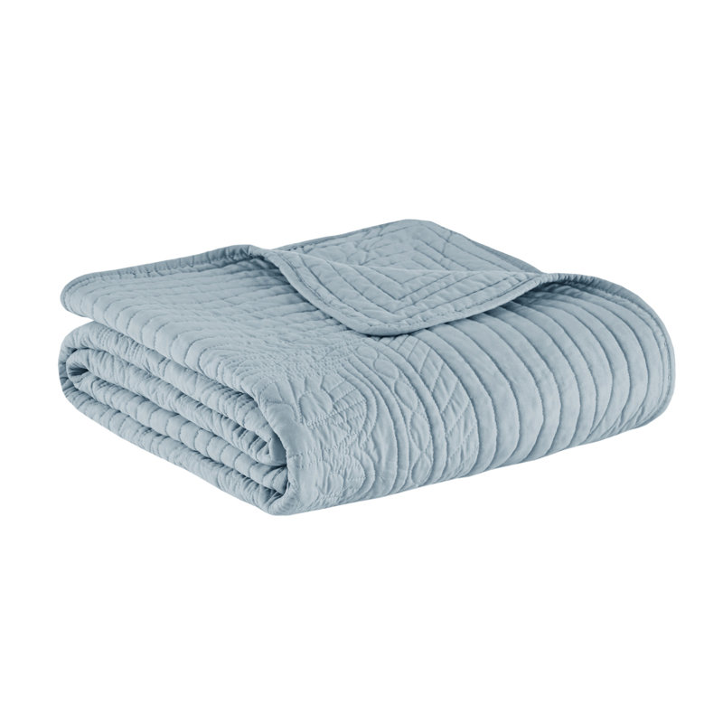 Journey Oversized Quilted Throw with Scalloped Edges, Blue