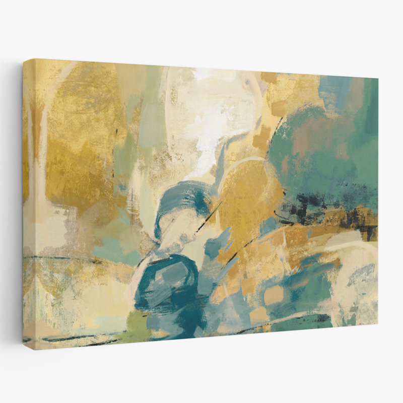 Mid Mid Mood Blue Crop - Abstrait turquoise / noir / crème, H 24 po x l 16 po