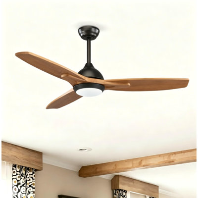 52 Inch 3 Solid Wood Blades Matte Black Ceiling Fan