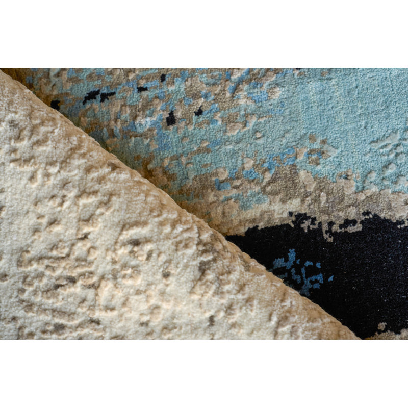 Picasso hand-knotted Wool/Silk Blue Area Rug, 10'X14'
