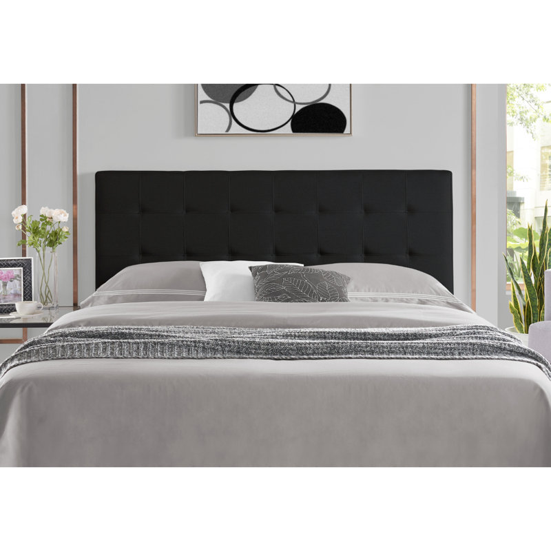 Keymond Classic Tufted Adjustable Upholstered Full Size Headboard in Linen Fabric, Metal Legs, Black