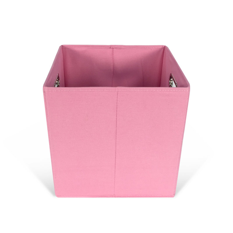 Pink Tweed Fabric Cube Storage Bin with Grommet Handles