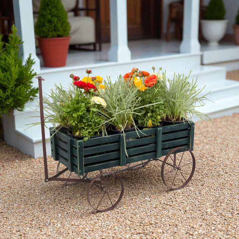 Penny Wood Wagon Garden Planter, Green