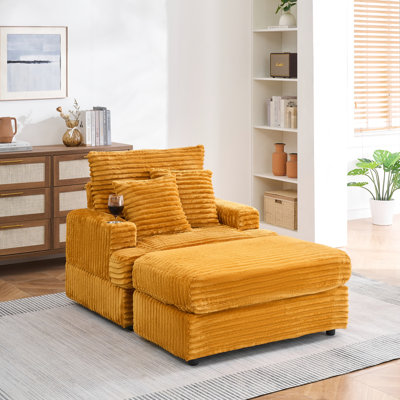 Corduroy Armchair With And Cup Holder - 39-Inch For Apartment. High Back, Water Bracket, Easy To Assemble 39" Comfy Put Together