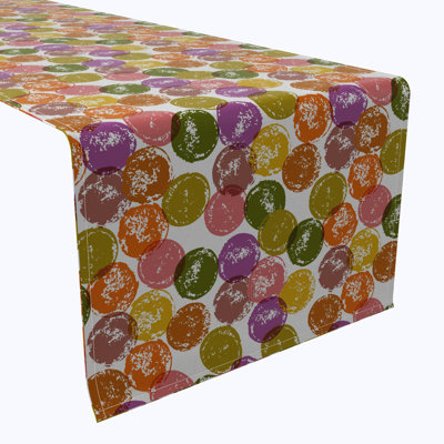 Table Runner, 100% Cotton, 16X108", Colorful Dot Stamps