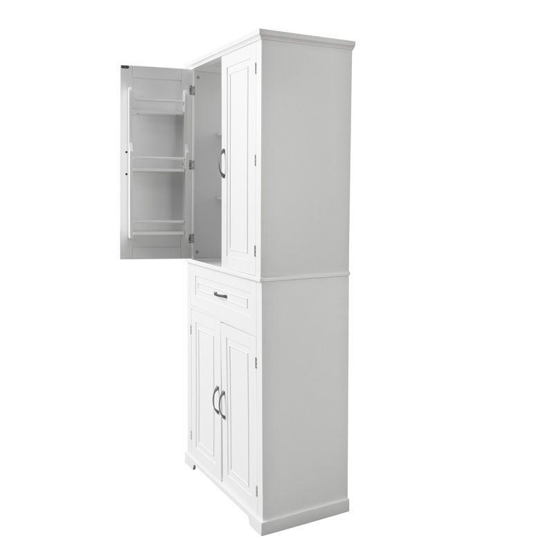 White Bathroom Storage Cabinet with Doors and Drawer - Adjustable Shelf, Multiple Storage Space for Bathroom, Kitchen & Office Organization