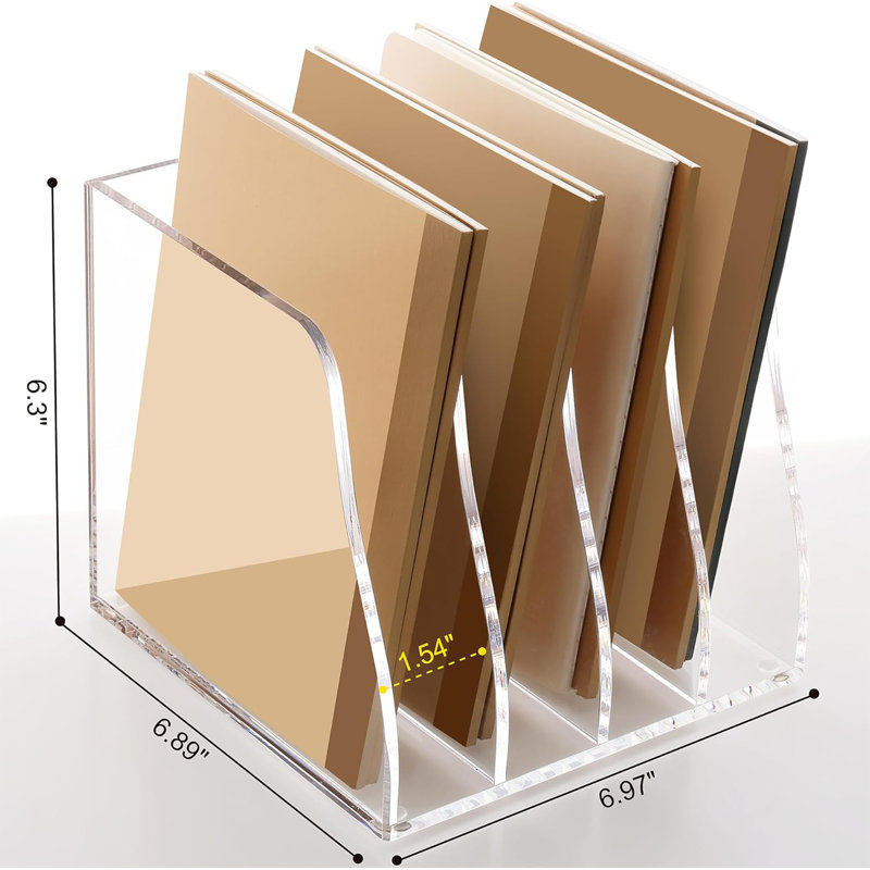 4 Vertical Compartments Clear Magazine File Holder