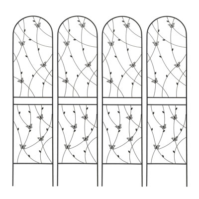 4 Pack Metal Garden Trellis 86.7" x 19.7" Rustproof Trellis for Climbing Plants Outdoor Flower Support Butterfly Deco Black
