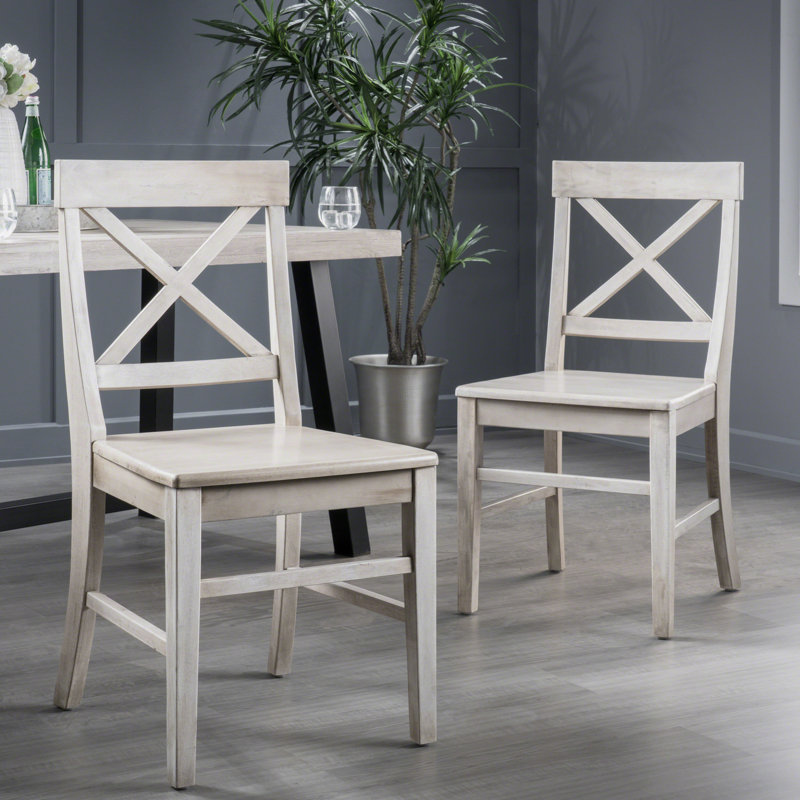 Gelacio Solid Wood Cross Back Side Chair, Light Gray