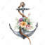 Toile marine marine - ancre de bateau avec fleurs