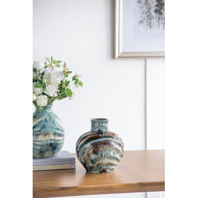Vase réactif glacé - 9,5 po x 9,5 po x 11 po - bleu / brun