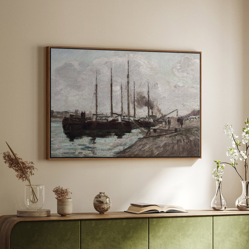 Impression nautique rétro sur toile CXCVII, Toile encadrée noyer flottant, H 27 po x l 41 po x P 2 po