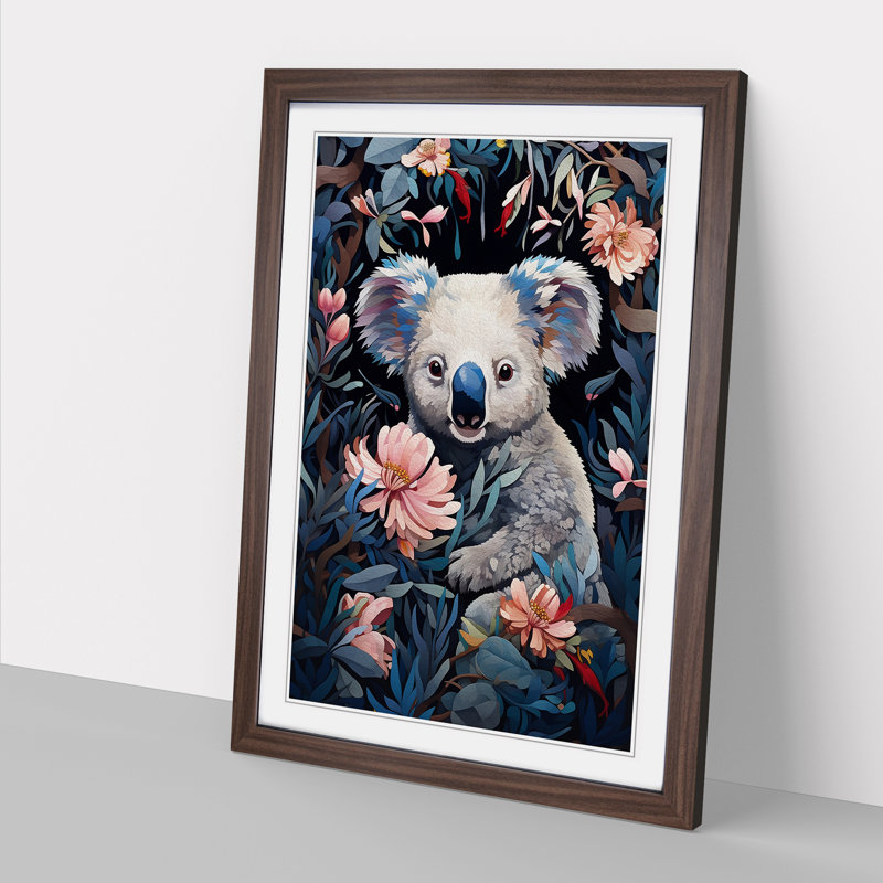 Koala Bear Deco - Single Picture Frame Print on Wood, Walnut , 64cm H x 46cm W x 2cm D
