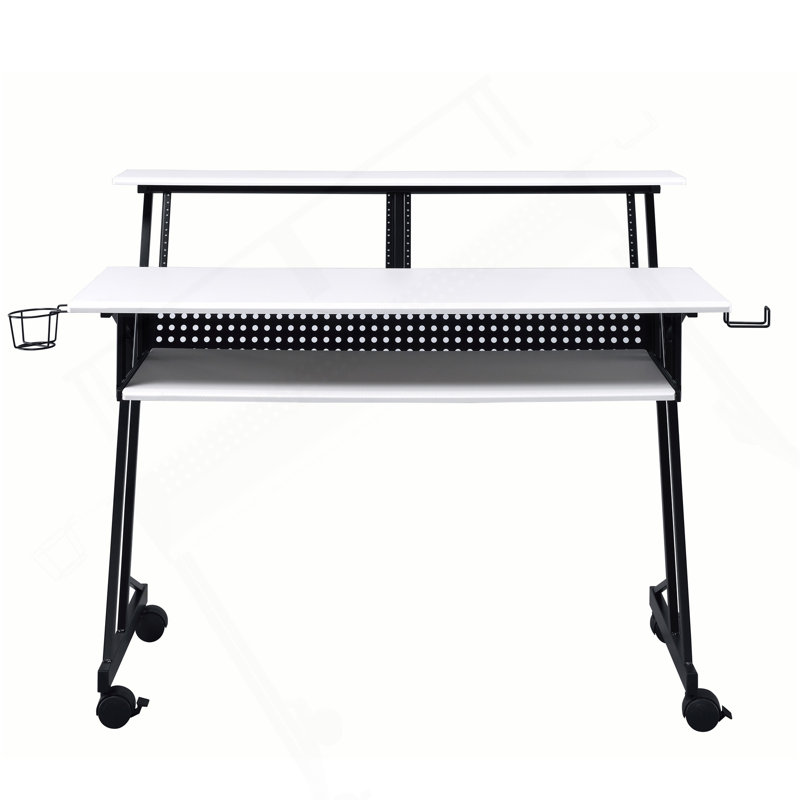 Bureau de studio d'enregistrement de musique blanc et noir avec base en métal, Blanc