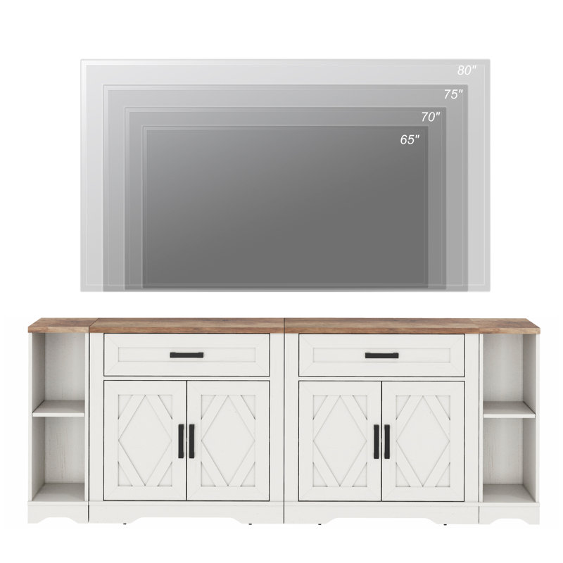  Laziza 82.7" W TV Stand For TVs Up To 95", with Cabinet, Drawers, and Shelves, White