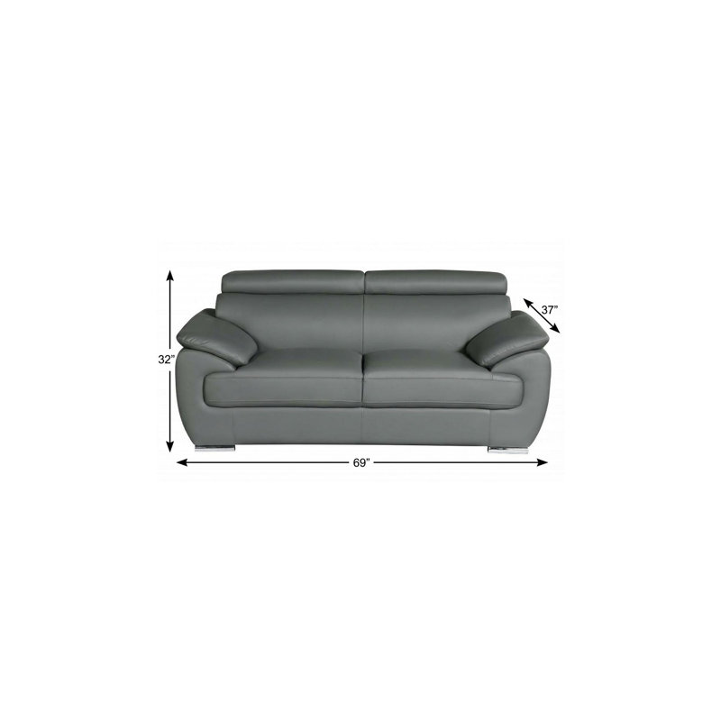 Canapé deux places en similicuir gris et argent de 69 pouces, Similicuir gris