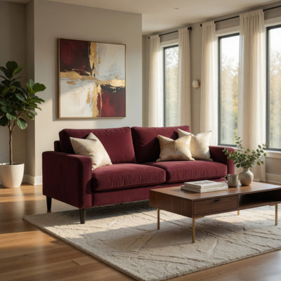 Rumi Loveseat, Track Arms W Piping, Foam Fill Rust Red Upholstery 54 Inch