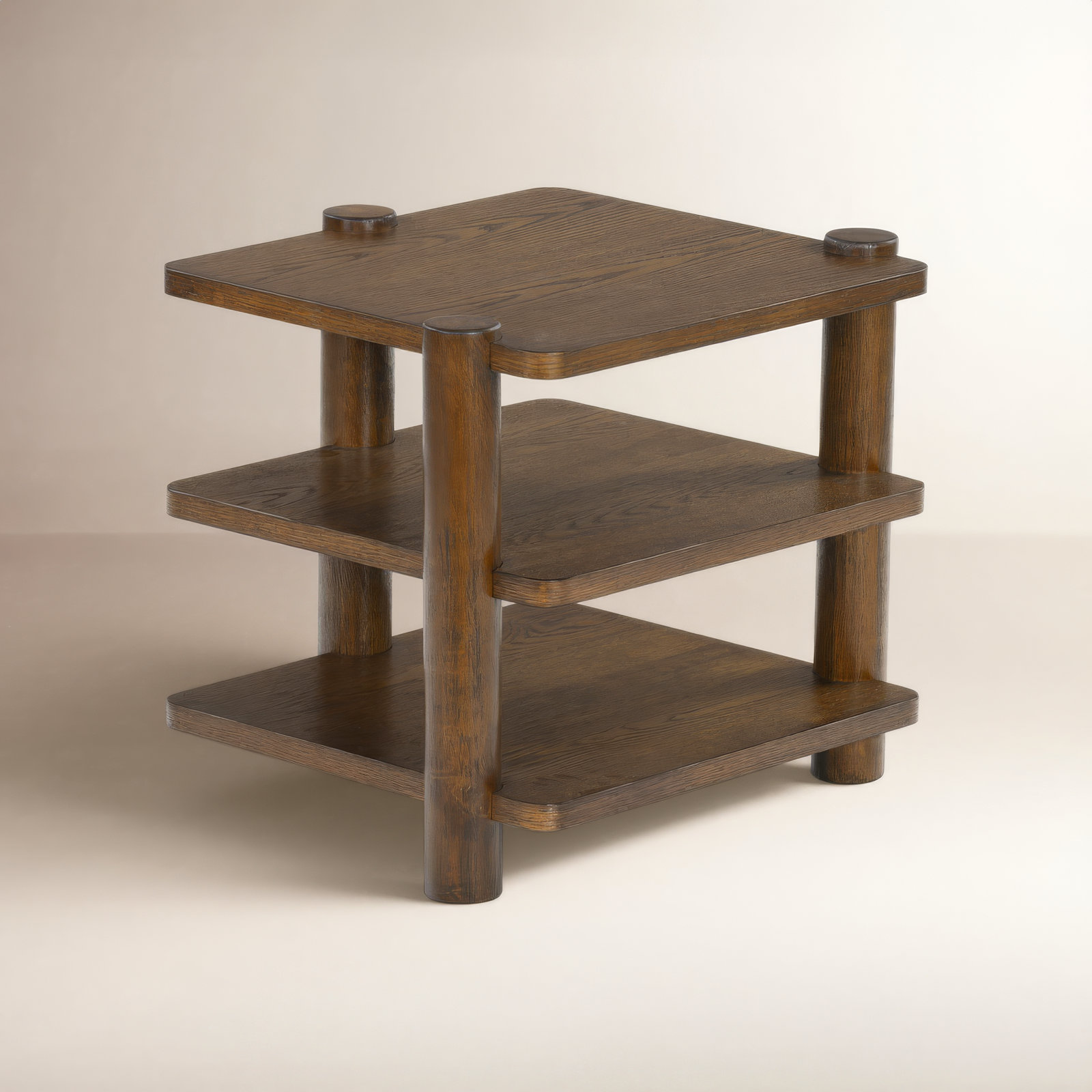 Hepburn 3 Shelf Wood Accent Table, Medium Oak